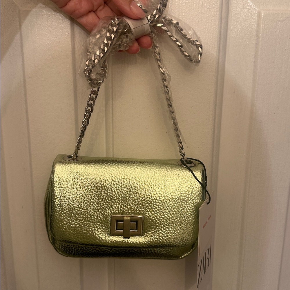 Zara Shimmering Olive Crossbody Bag
